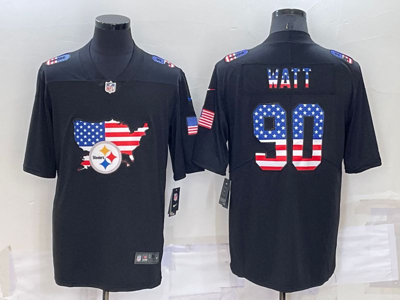 Men Pittsburgh Steelers #90 Watt Black Map Flag Nike Limited NFL Jersey->women mlb jersey->Women Jersey